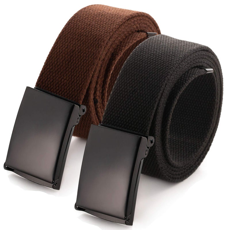 Mile High Life Cut To Fit Canvas Web Belt Size Up to 52" with Flip-Top Solid Black Military Buckle - Image 1